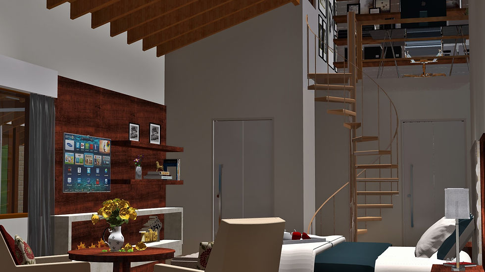 Quarto casal com mezanino escritório