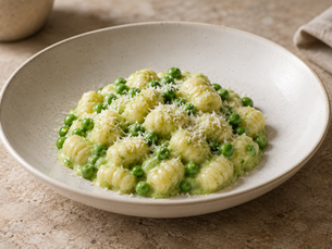 Gnocchi di Patate alla Crema e Piselli (Italian Potato Gnocchi with Cream and Peas)
