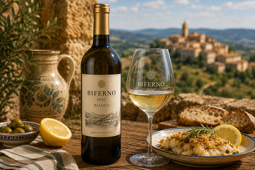 Biferno DOC Bianco bottle and glass of white wine in Molise