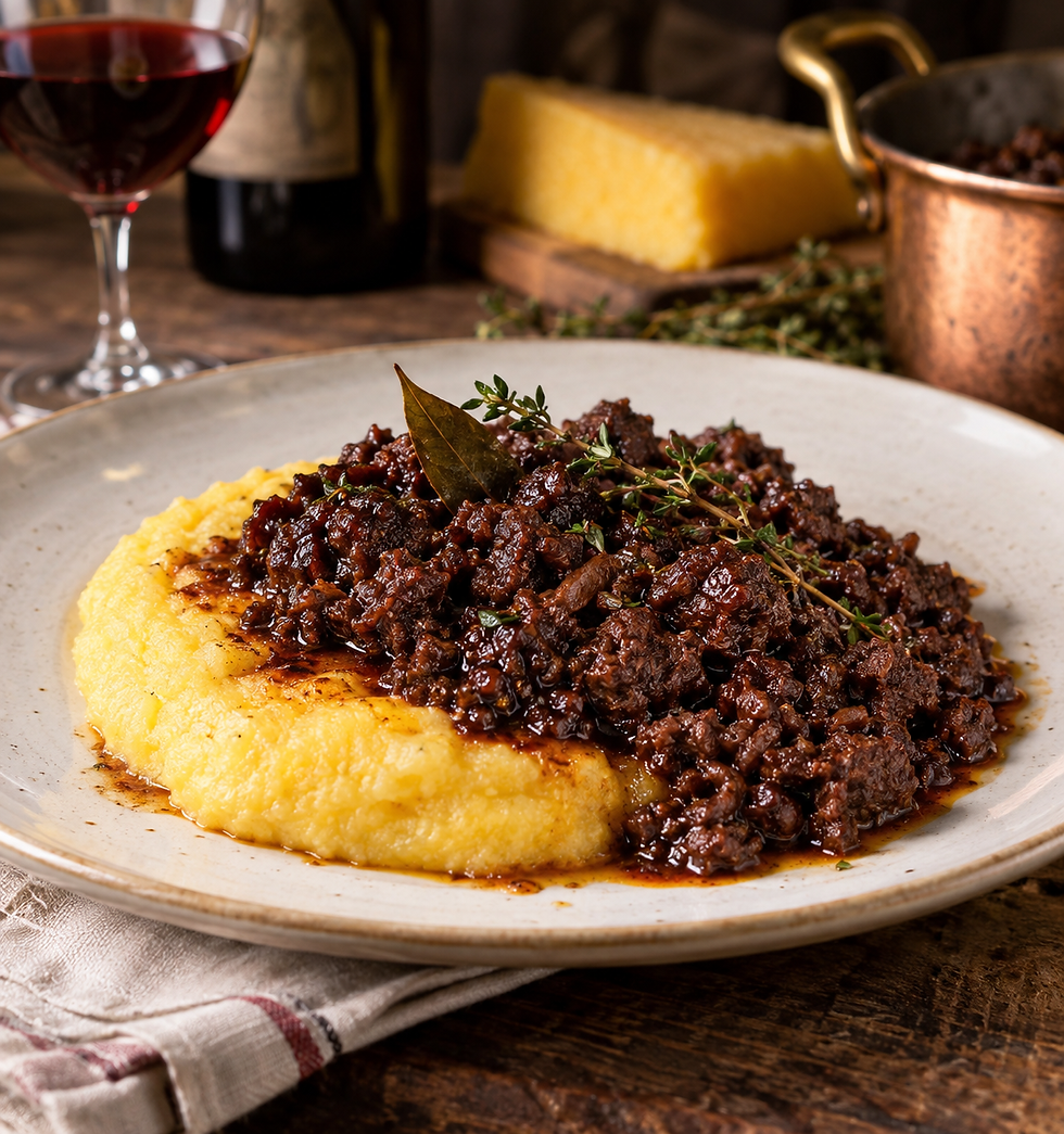 Tapulon di Borgomanero con Polenta (Piedmontese Knife Chopped Braise with Polenta)