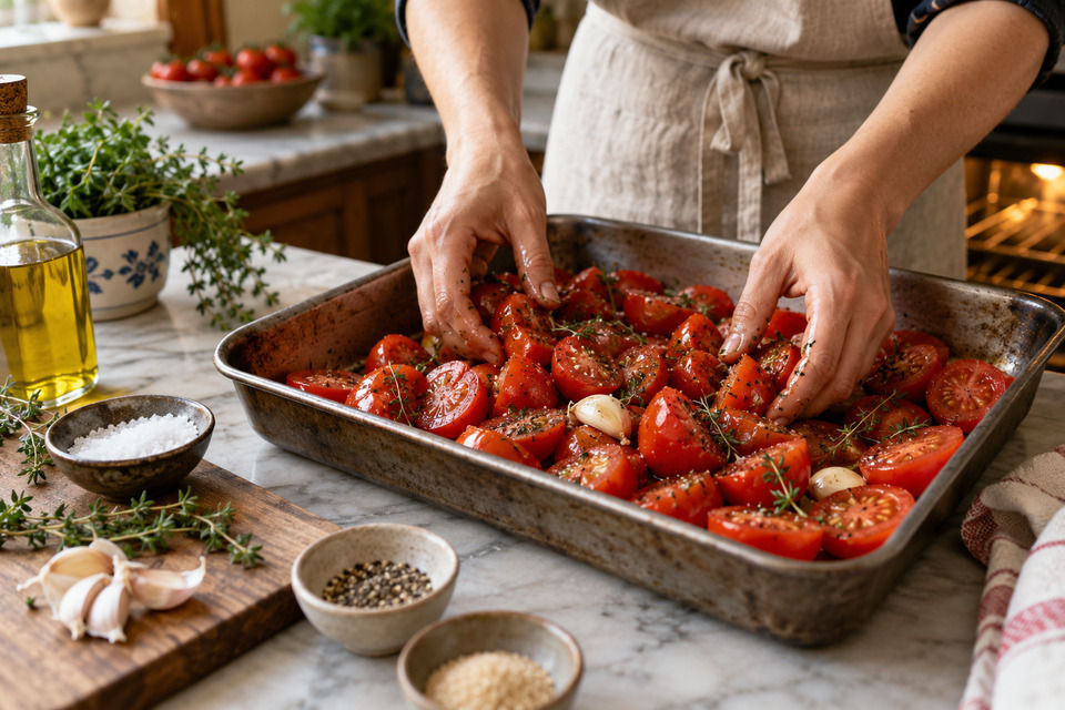 The tomatoes after their slow confit in a low oven