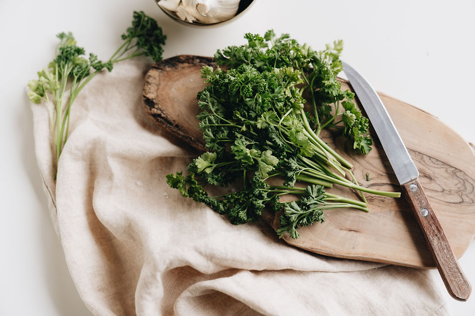 Fresh parsley on a wooden chopping board
