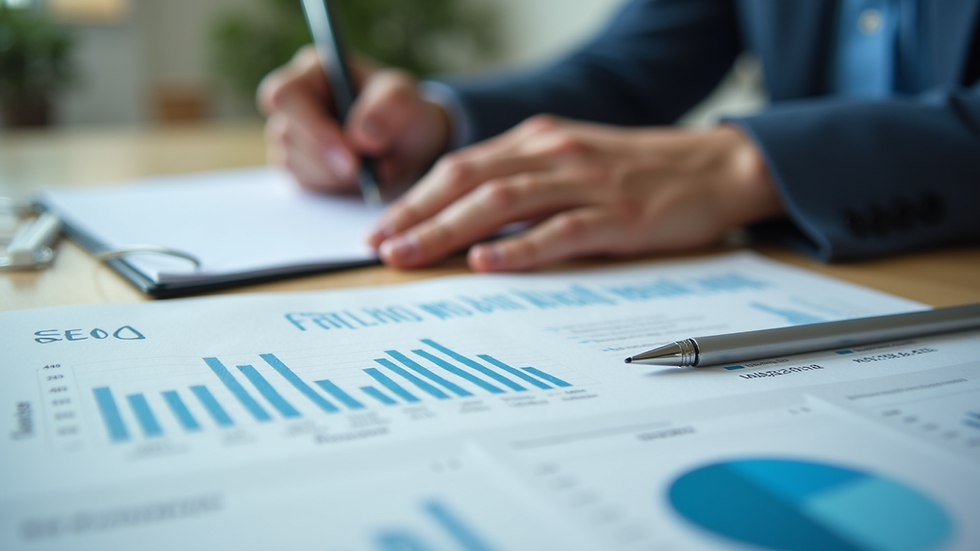 Close-up view of a person working on SEO strategy with charts and notes
