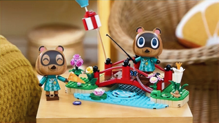 Official reveal of LEGO Animal Crossing 77059 Timmy and Tommy Fun Day Out with brick-built characters and river scene