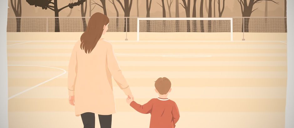 Parent and child leaving youth soccer practice together