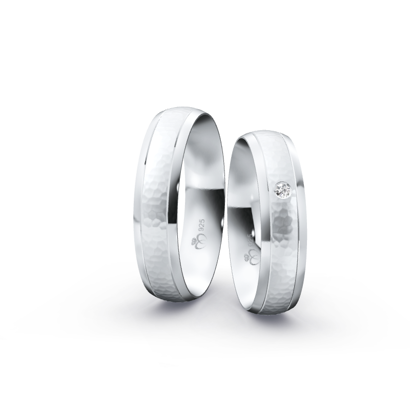 Trauringpaar TL8275 aus Silber, Oberflächen Hammerschlag fein und Poliert, mit einem Brillanten, Ansicht 1