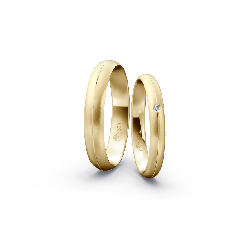 Trauringpaar TL6088 aus Gelbgold, Oberfläche Poliert, mit einem Brillanten, Ansicht 1