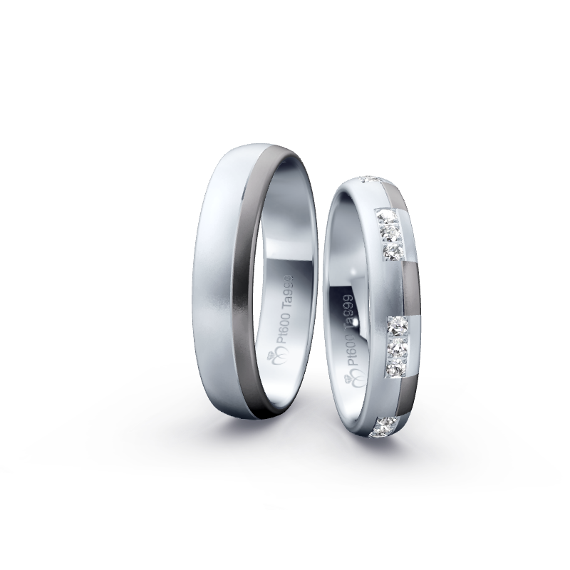 Trauringpaar TL3674 aus Tantal und Platin, Oberflächen Eismatt und Sandmatt fein, mit 12 Brillanten, Ansicht 1