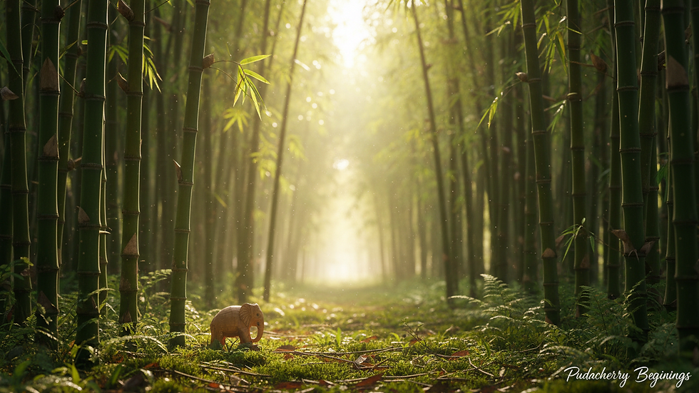 Close-up view of a bamboo grove with sunlight filtering through