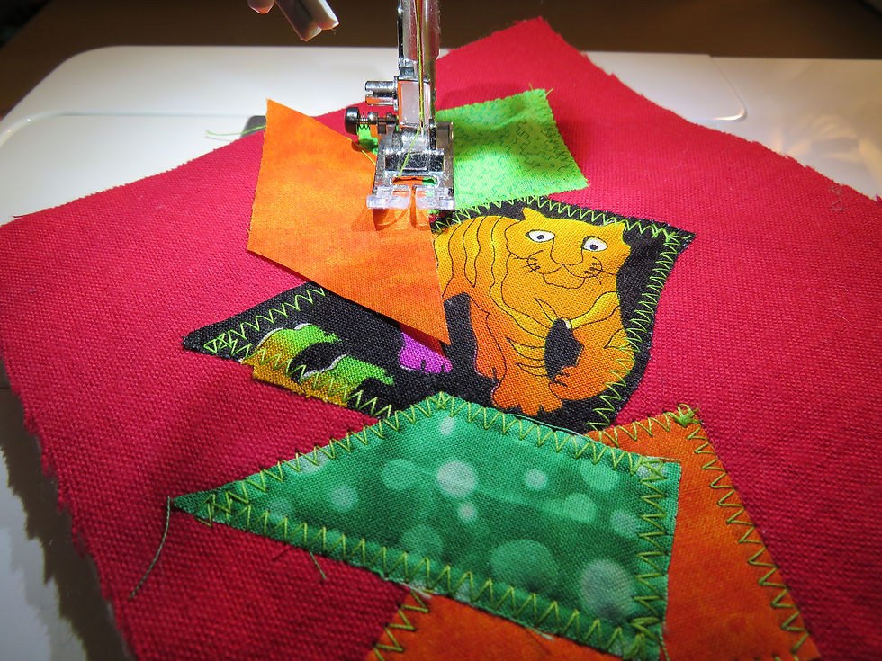 Eye-level view of sewing machine with needle and thread ready for use