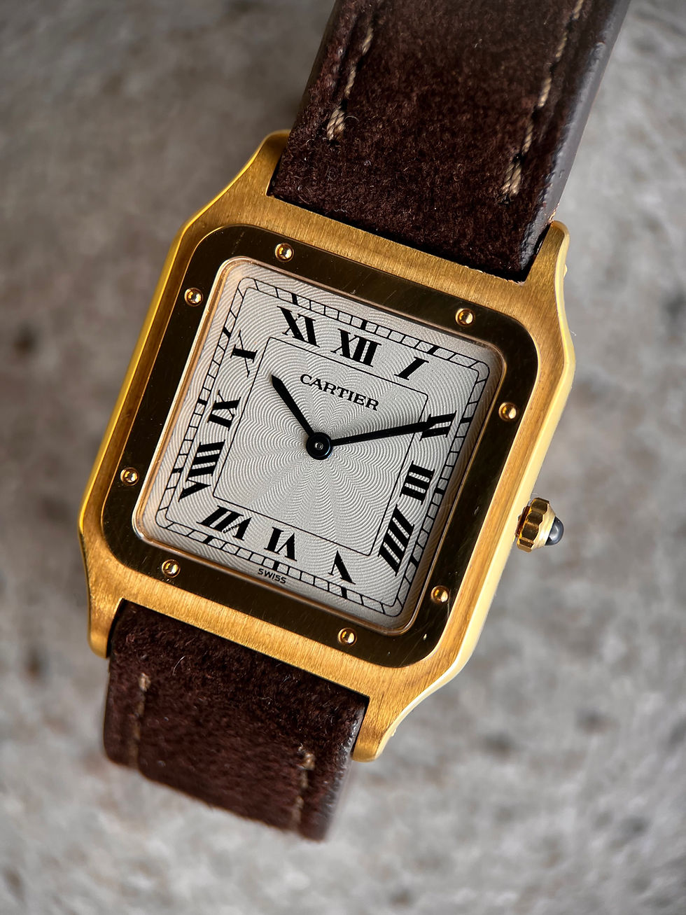 Thumbnail: Cartier Santos Dumont Paris Vintage Watch Full Set 18Kt Gold Manual Guilloche