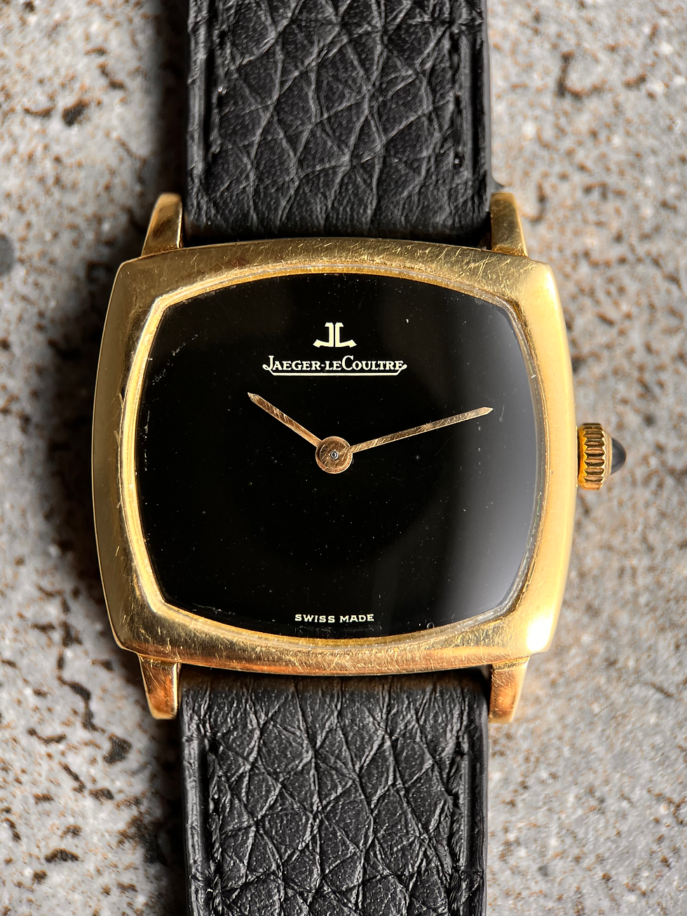 Thumbnail: Jaeger LeCoultre Cushion 18Kt Yellow Gold Vintage Watch Black Onix Stone Dial 