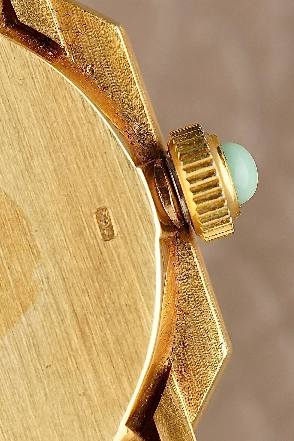 Thumbnail: Piaget Octagonal Vintage Dress Watch ref 9341 Jade Stone Dial 18Kt Gold Case