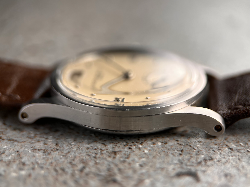 Thumbnail: Patek Philippe Calatrava ref 96 Steel Case Rare Long Writing Dial Roman Layout