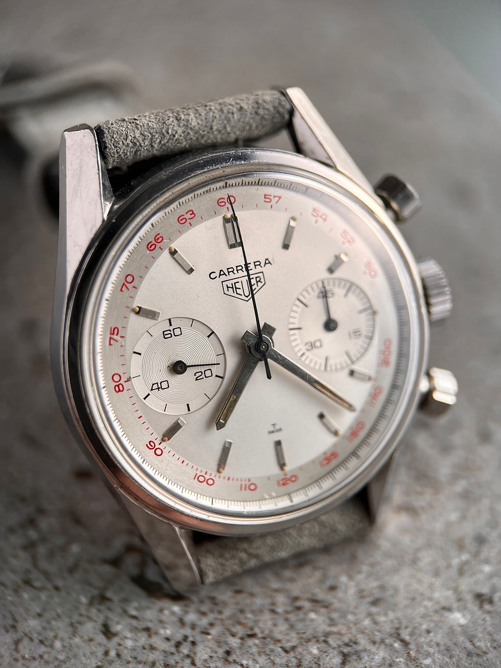 Thumbnail: Heuer Carrera Vintage Chronograph Ref 3647t Steel Case Red Tachymetre Mint