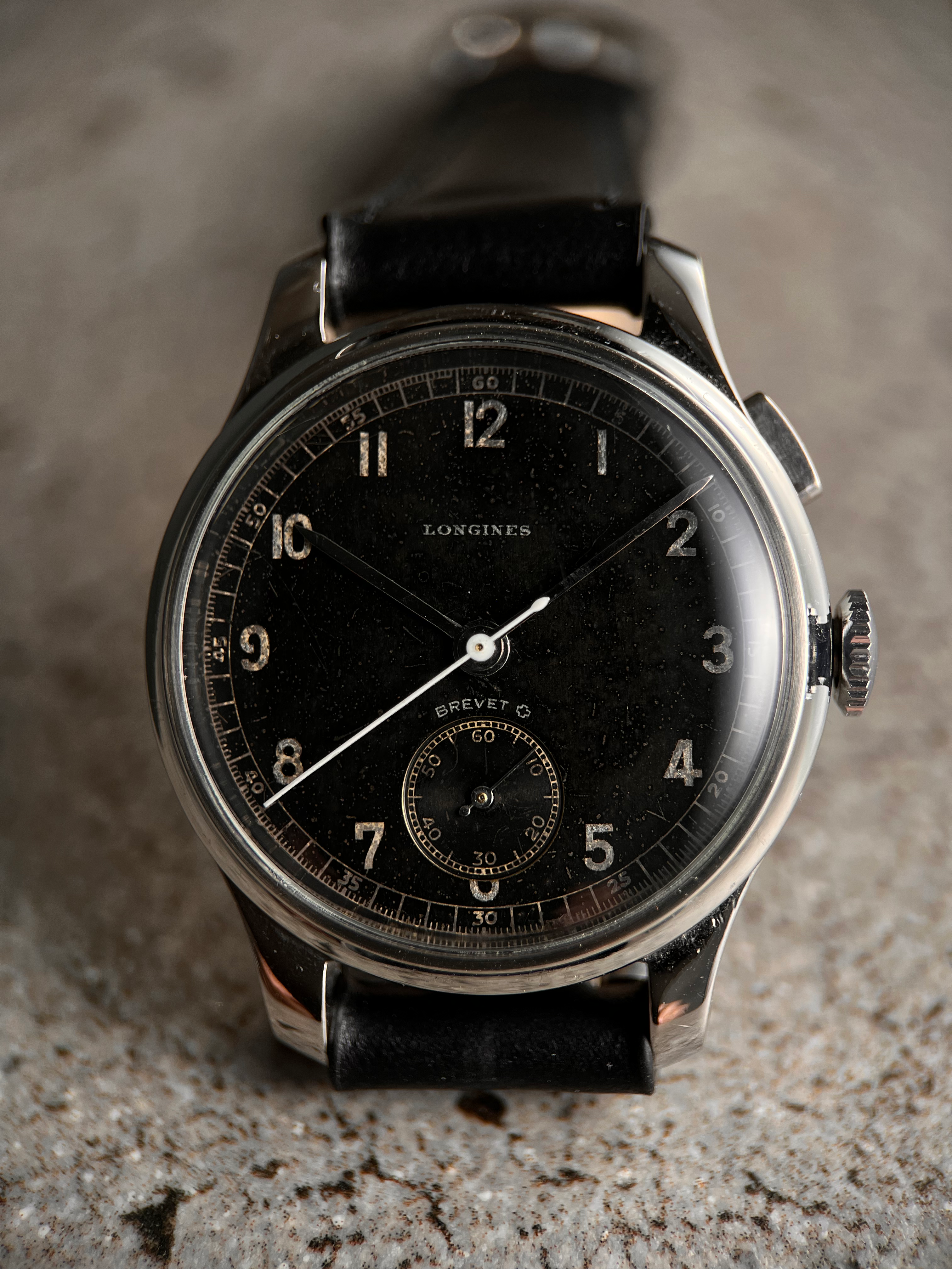 Longines Stop Second Vintage Chronograph Calatrava Steel Case Black Dial ref4278