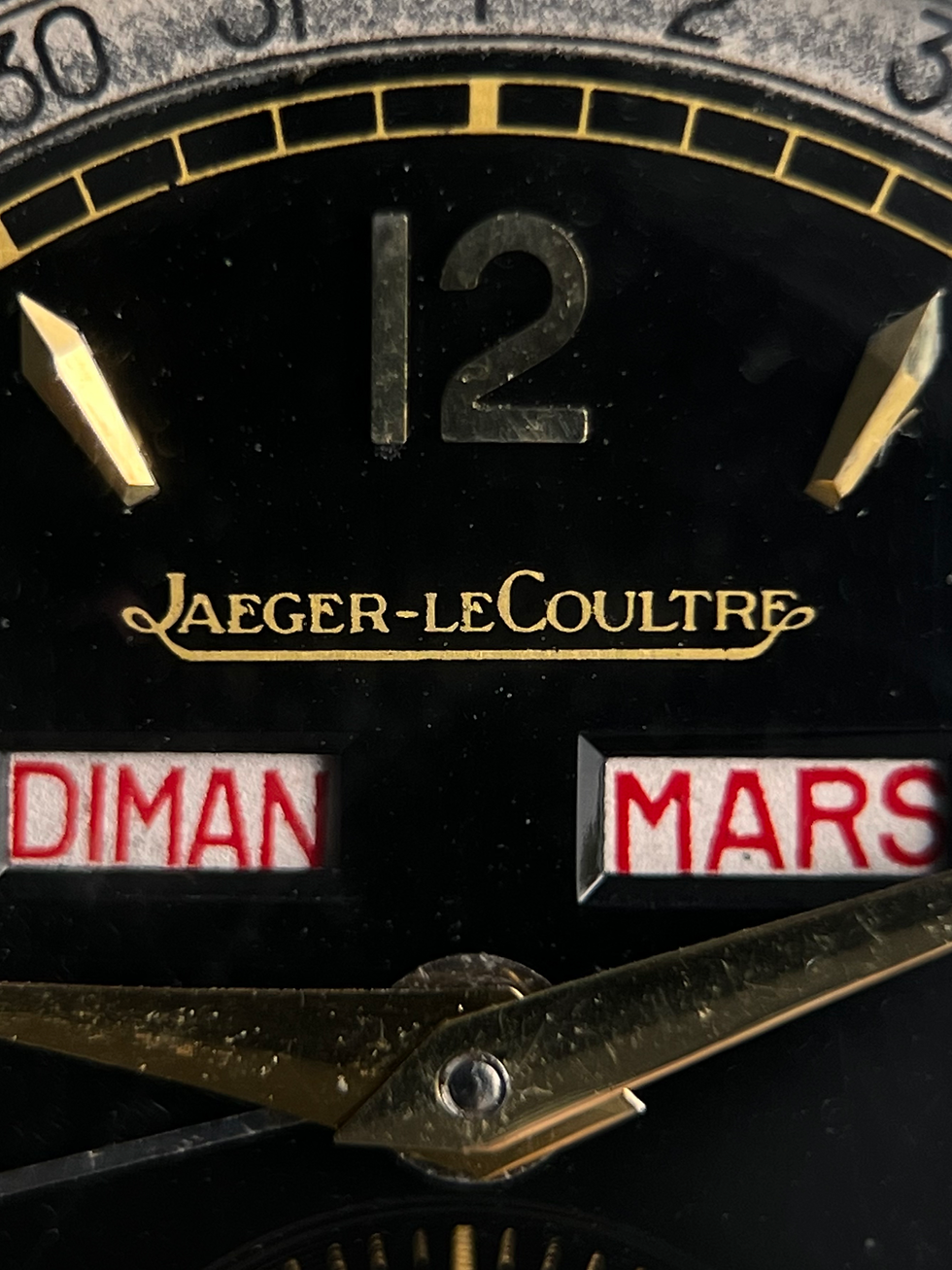 Thumbnail: Jaeger-LeCoultre Vintage Triple Date Moonphase Black Gilt Dial Steel Case