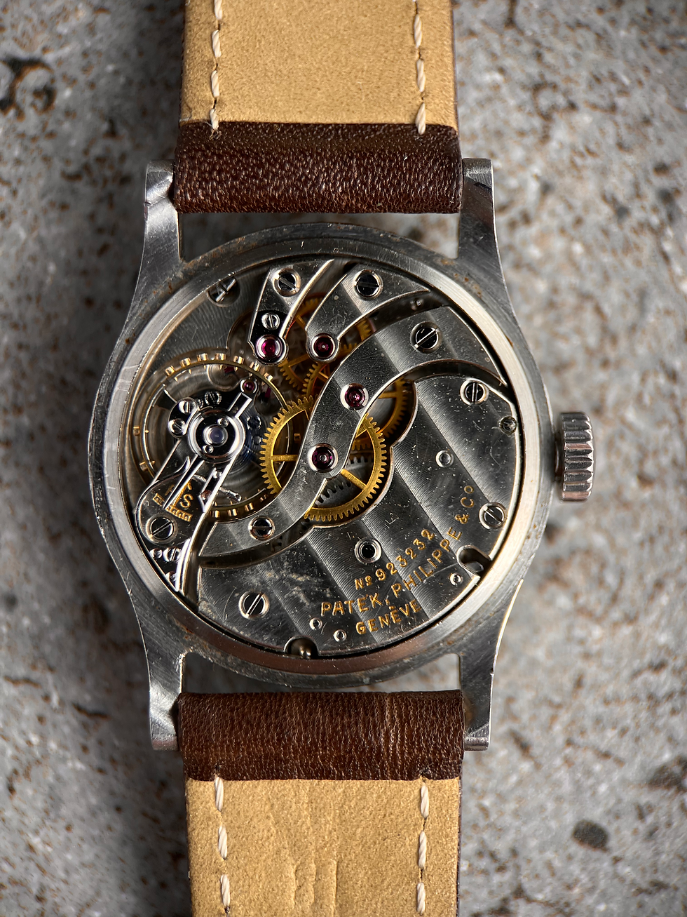 Thumbnail: Patek Philippe Calatrava ref 96 Steel Case Rare Long Writing Dial Roman Layout