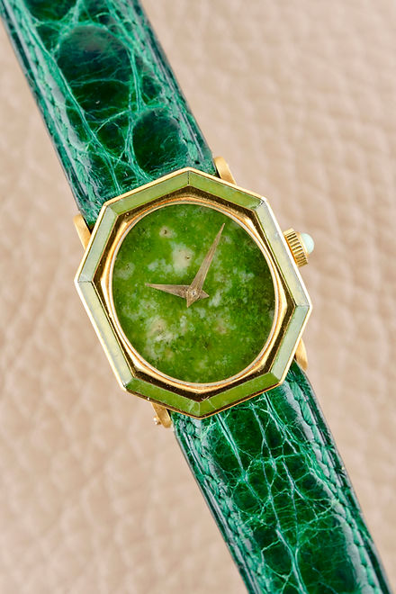 Piaget Octagonal Vintage Dress Watch ref 9341 Jade Stone Dial 18Kt