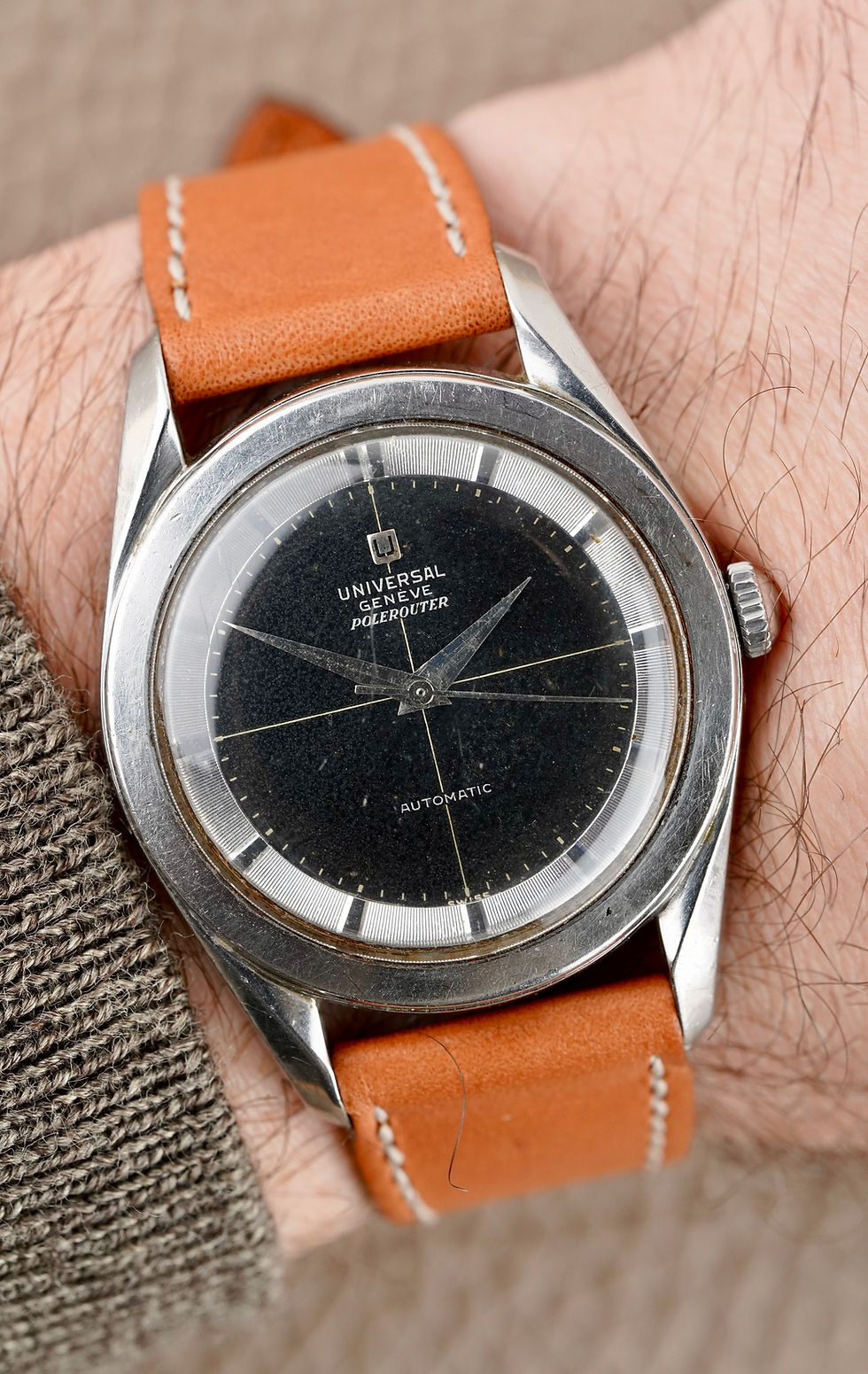 Thumbnail: Universal Geneve Polerouter Automatic Bumper ref 20217 Black Dial Steel Case 