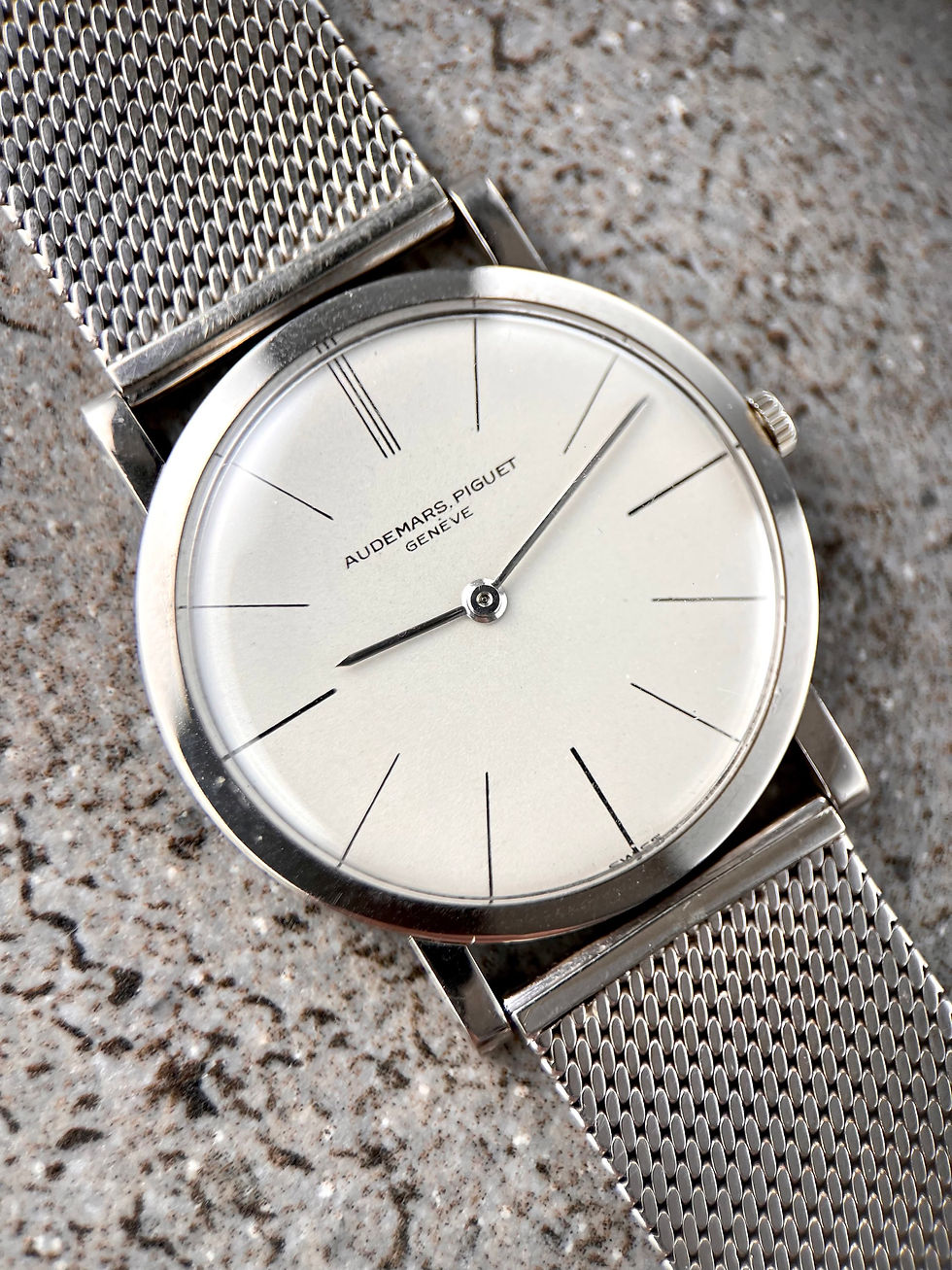 Thumbnail: Audemars Piguet Calatrava Extra Plat 18Kt White Gold Vintage On Mesh Bracelet