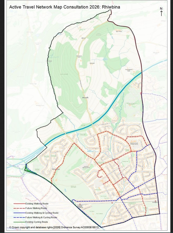 The active travel map for Rhiwbina