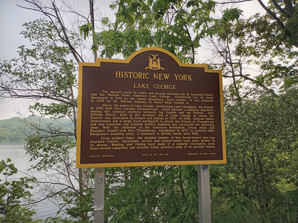 An historical marker near Sabbath Day Point in present-day Hague, NY. Photo from Tim Dusablon.
