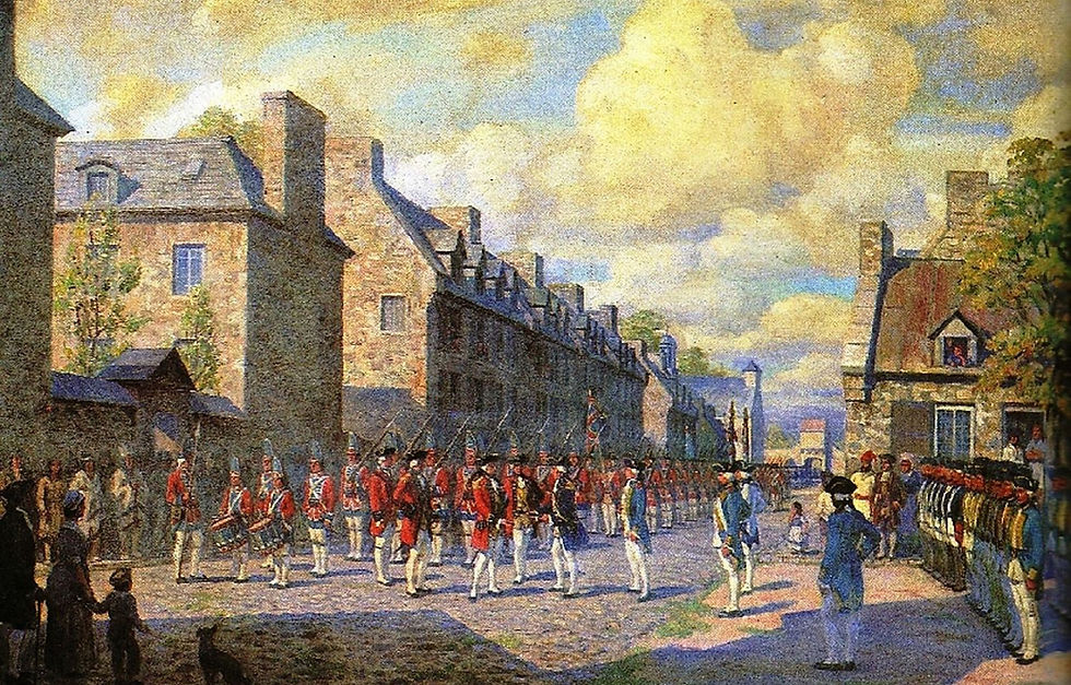 A painting depicting the Capitulation of Montreal in 1760.  Unknown artist.  Public domain.
