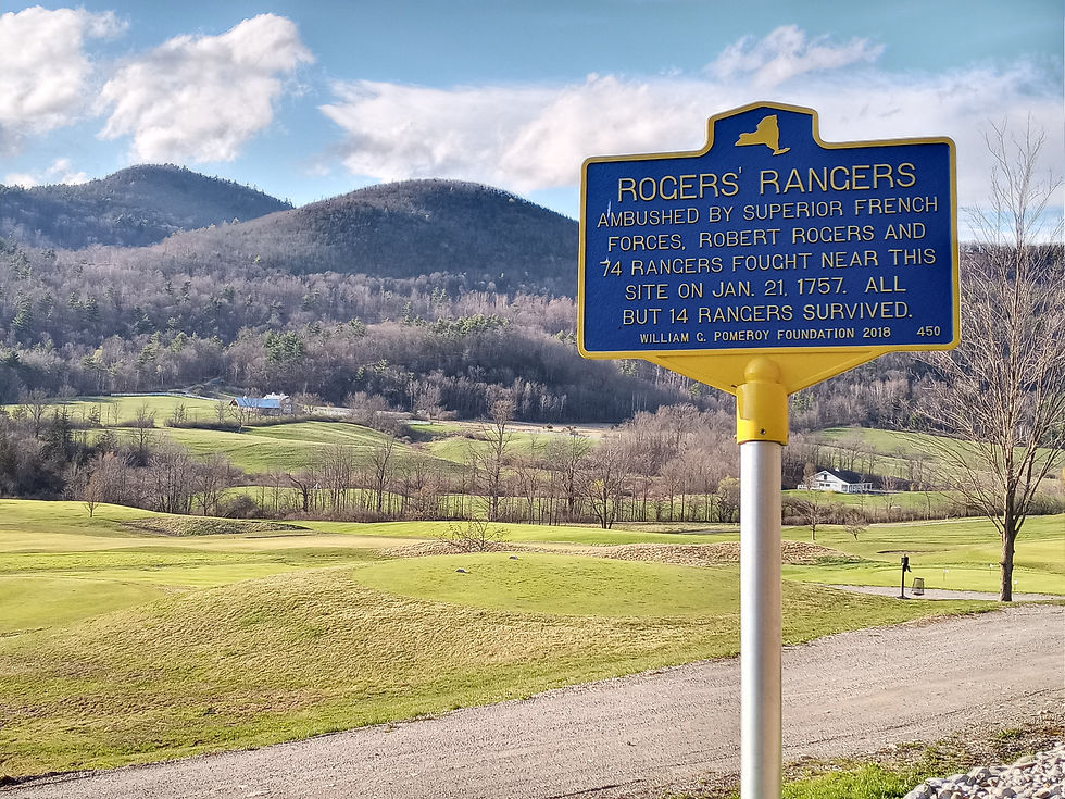 An historical marker near the site of the First Battle on Snowshoes in 1757. Photo from Tim Dusablon.