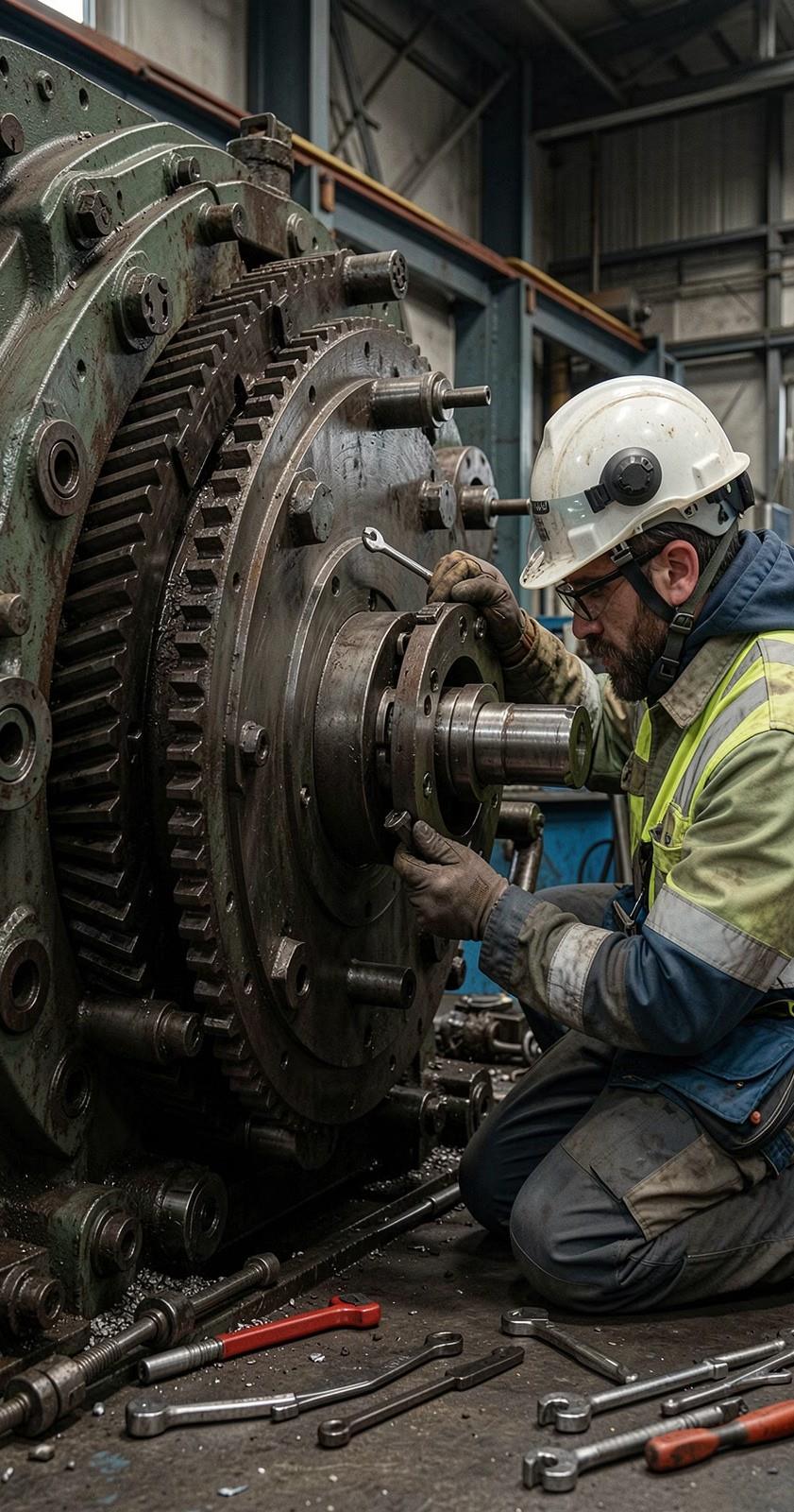 Technician working on TBM mechanical repair