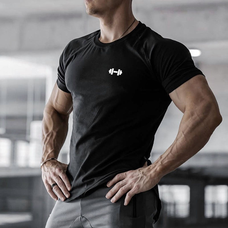 Miniatura: Gym Bodybuilding Workout Muscle Sportswear Mens Casual Short-sleeved Cotton Clot