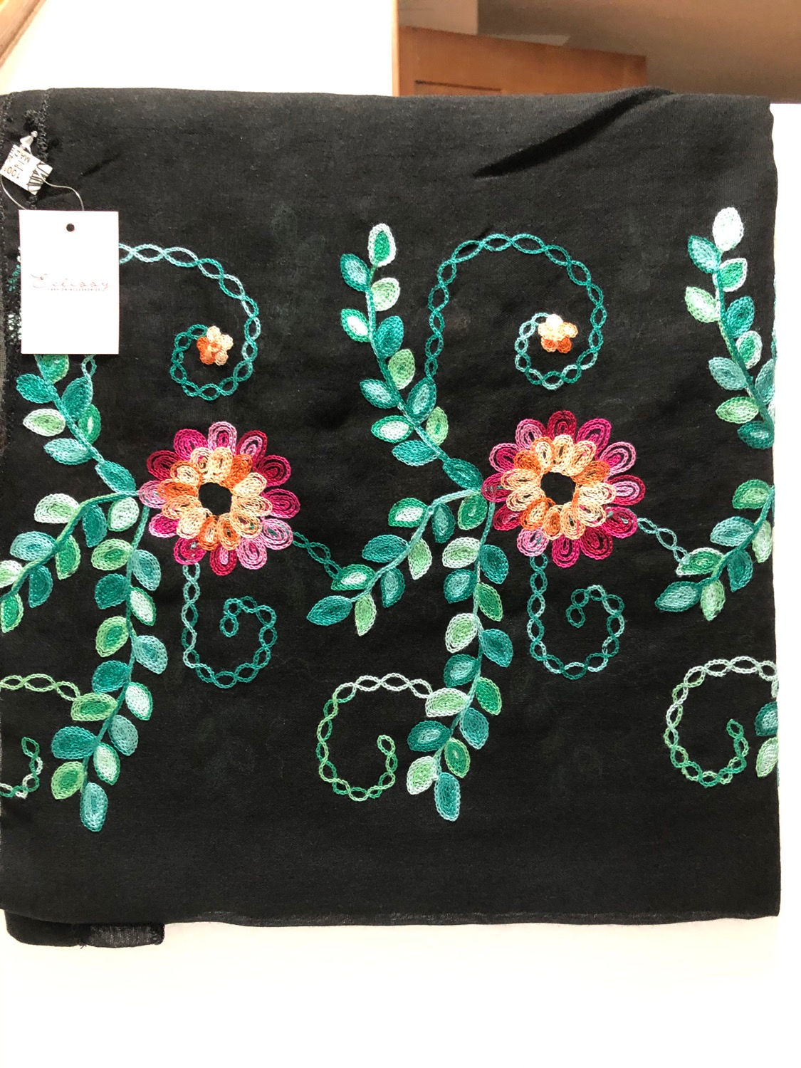 Black Scarf with Beautiful Embroidery work 