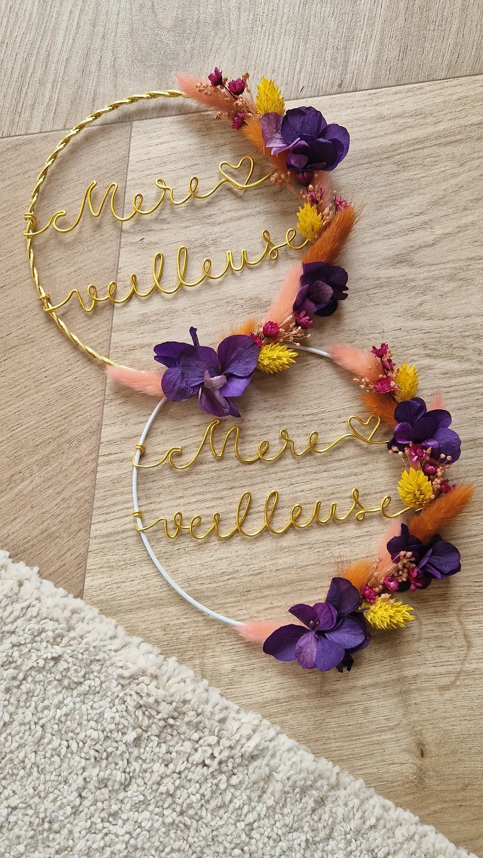 Miniature : Couronne cercle torsadé doré "mere veilleuse" colorful diamètre 15cm