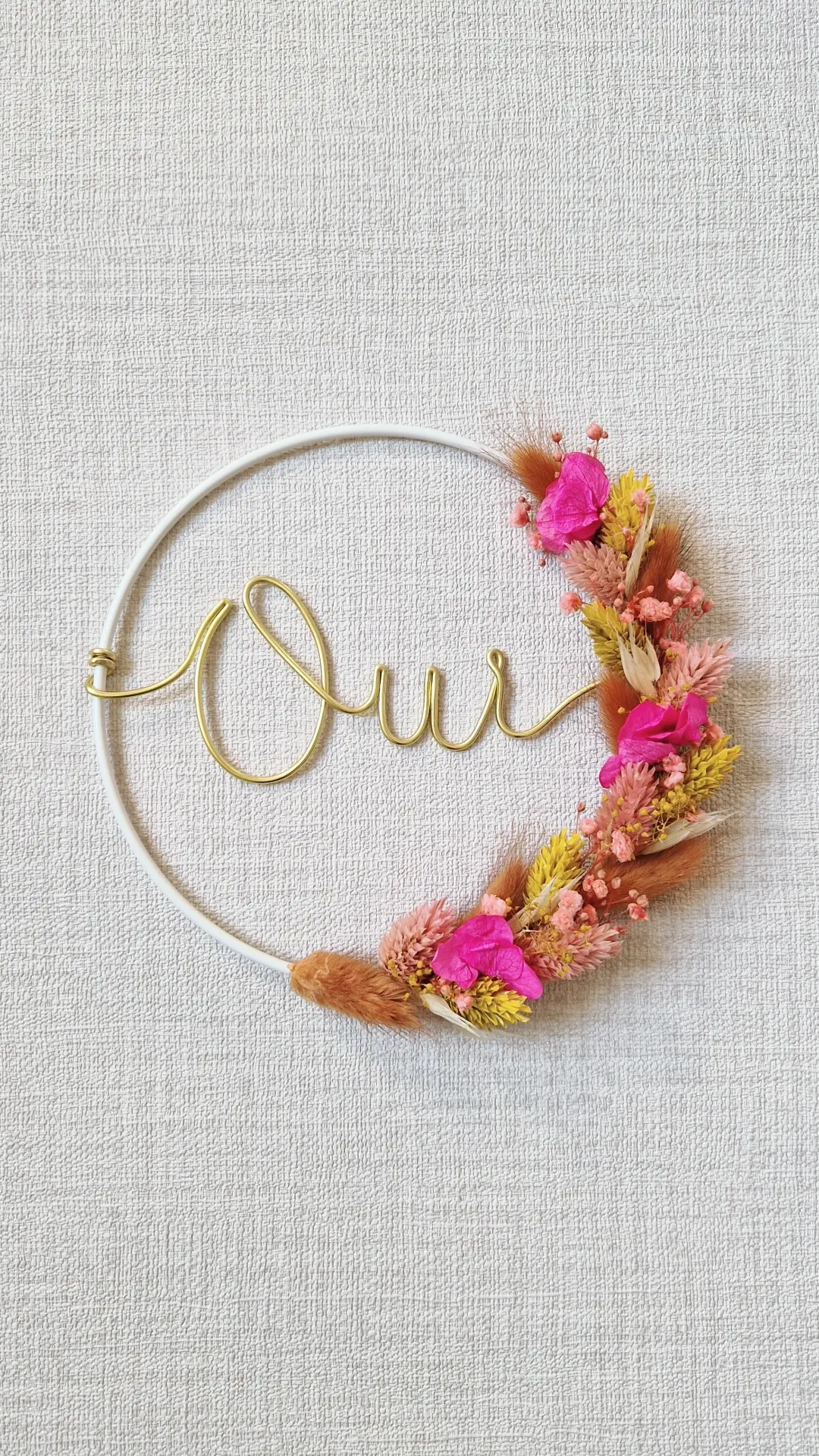 Cercle blanc "Oui" terracotta moutarde rose fushia diamètre 15cm 