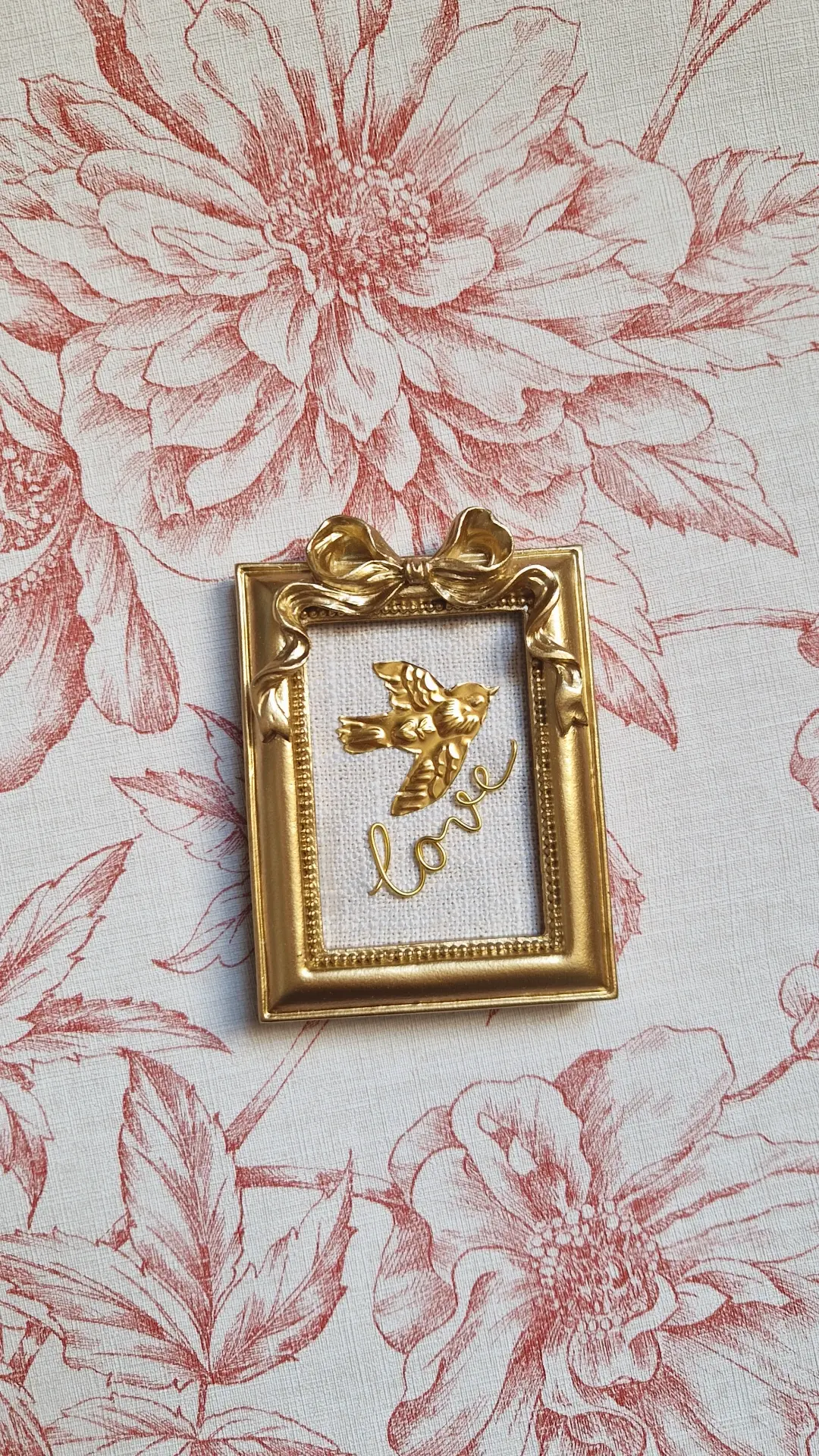 Superbe petit cadre doré nœud "hirondelle love" 7x10cm