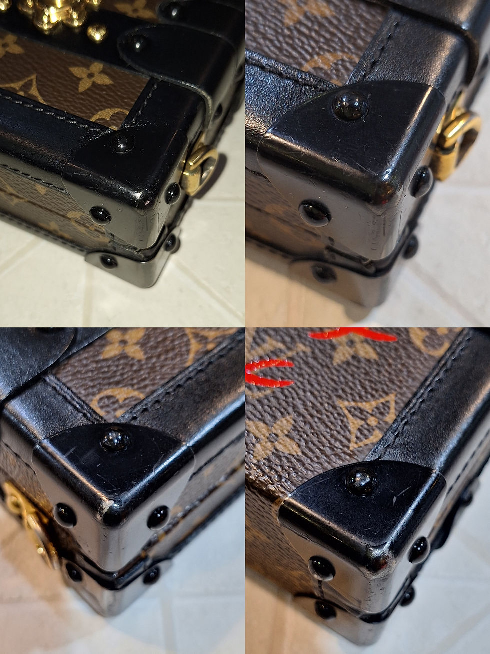 縮圖：LV  Petite Malle 老花拼黑皮硬盒包