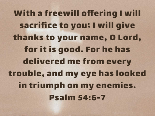 May 22, 2025 - Psalm‬ ‭54‬:‭6‬-‭7‬ 