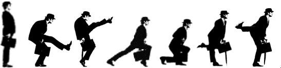 An image of John Cleese's silly walk, in several frames