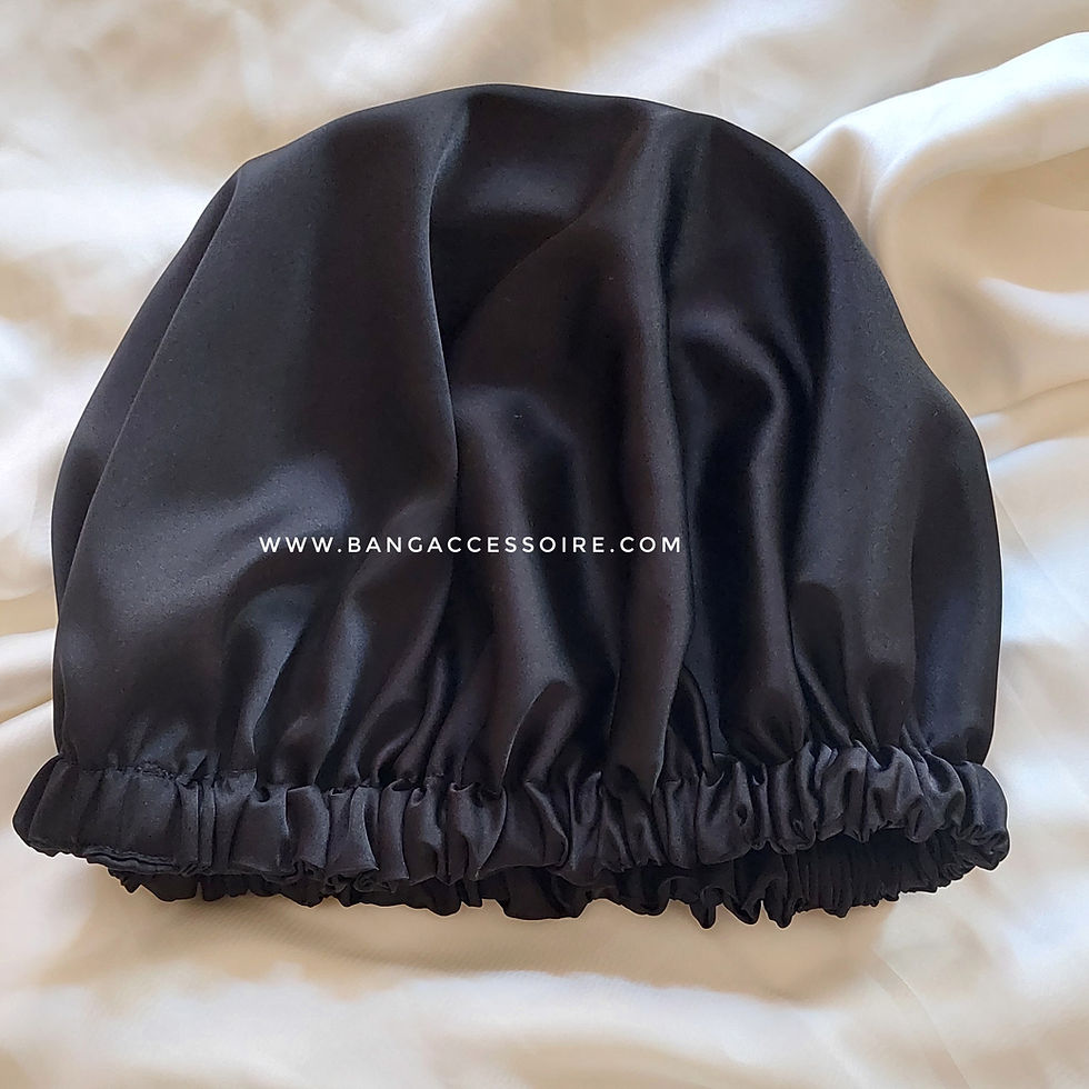 Miniature : 2 Bonnets en satin de soie double face réversible + 2 Chouchous