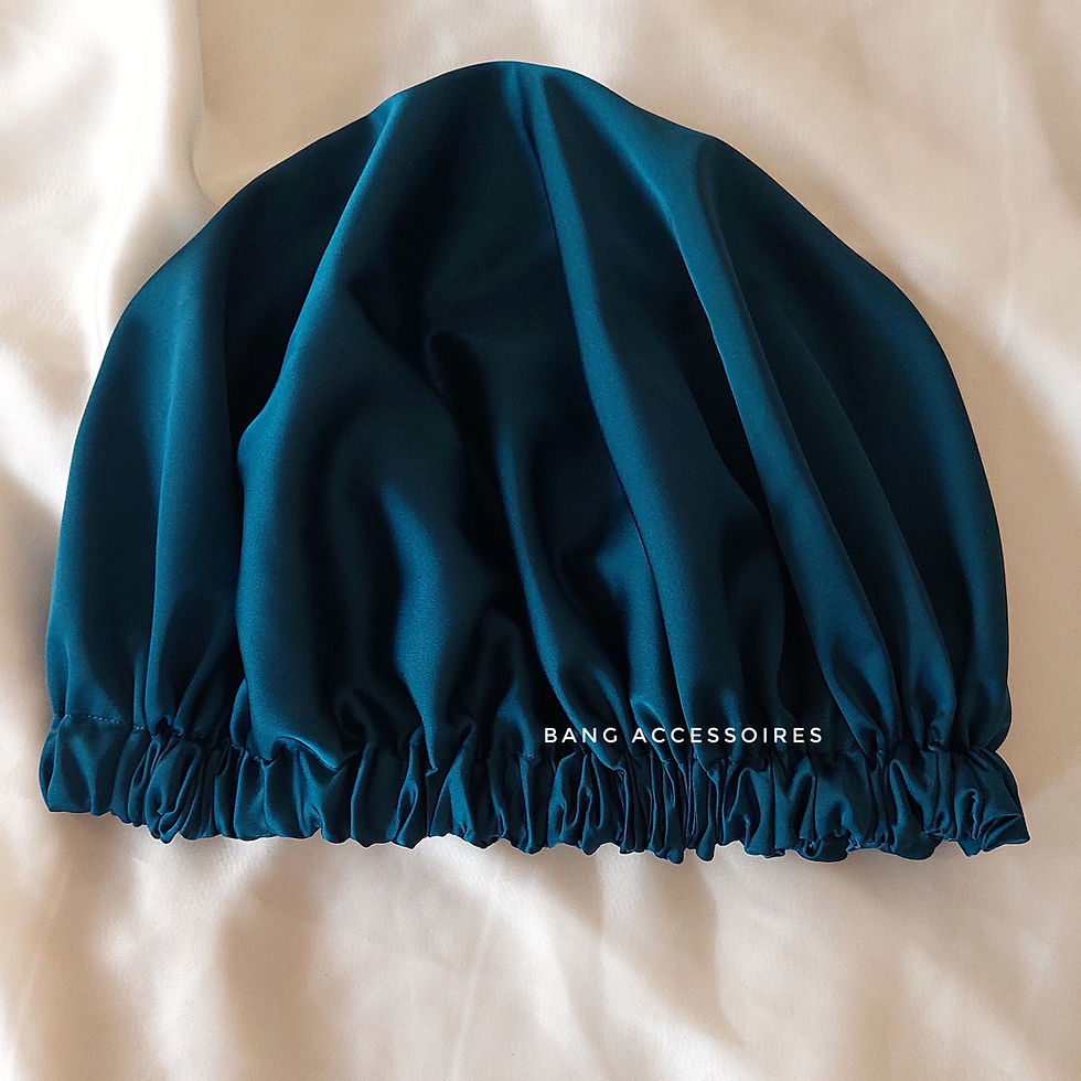 Miniature : 2 Bonnets en satin de soie double face réversible + 2 Chouchous