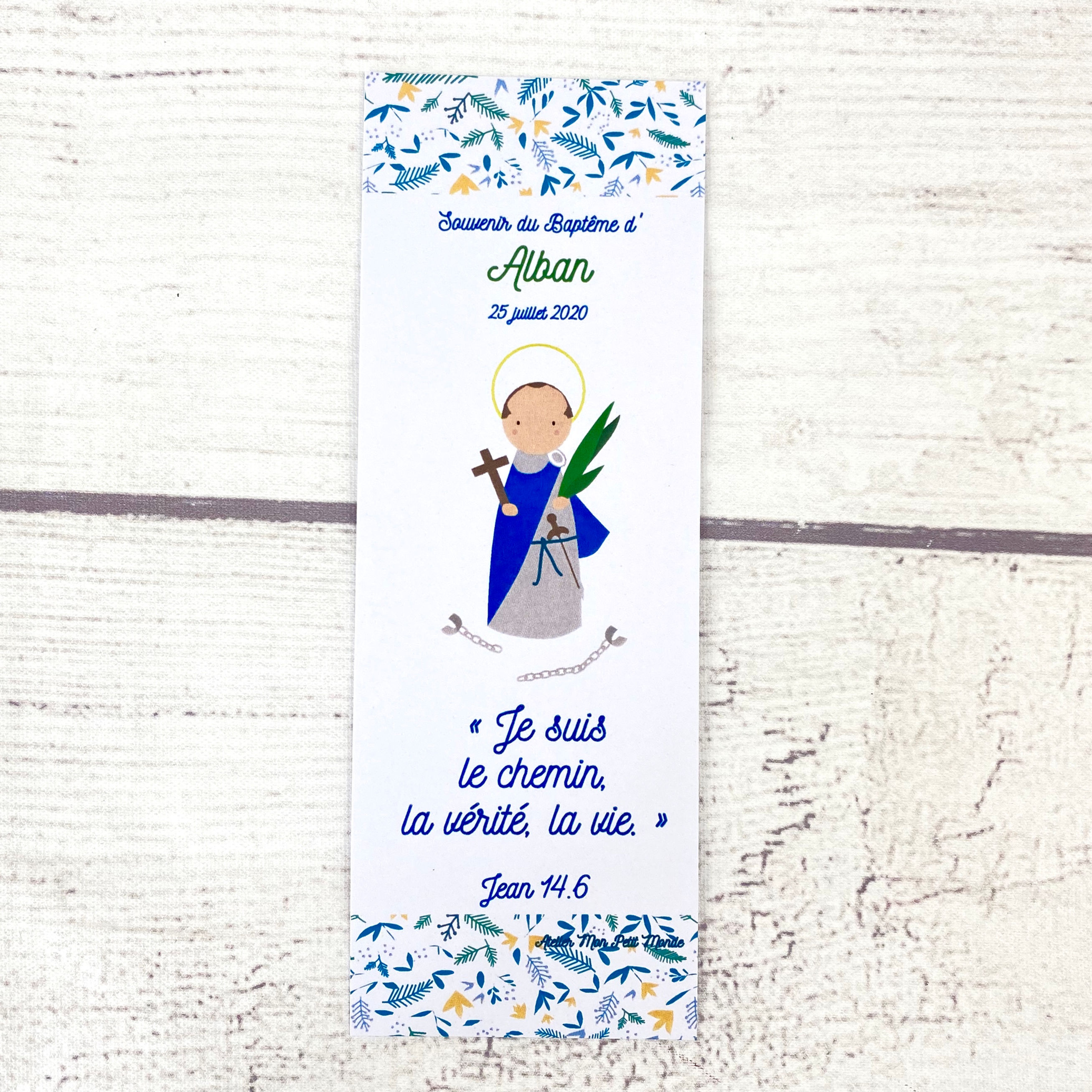 Signets Baptême Saint Patron, marque pages cadeau