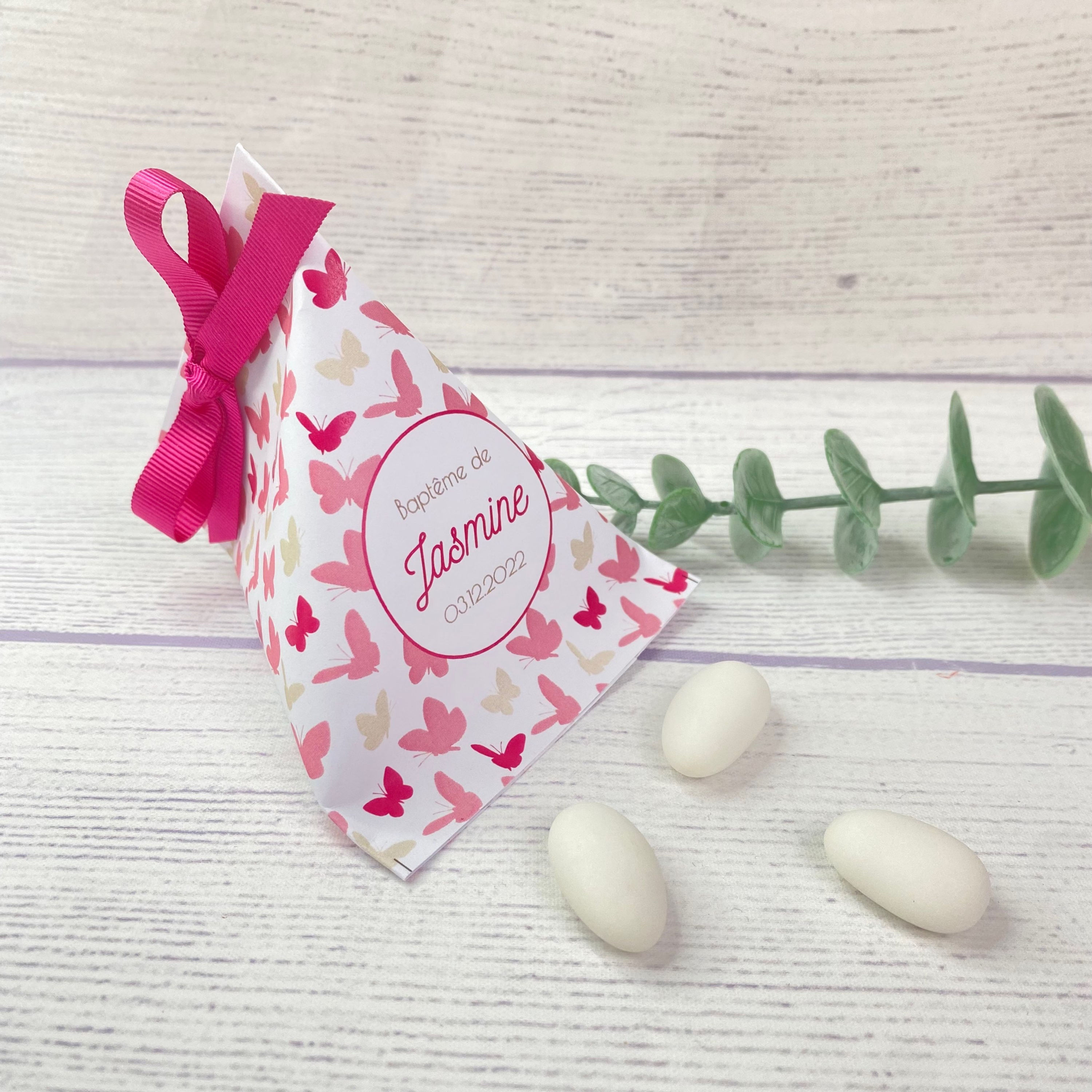 Berlingot de dragées Papillons (couleurs personnalisables)