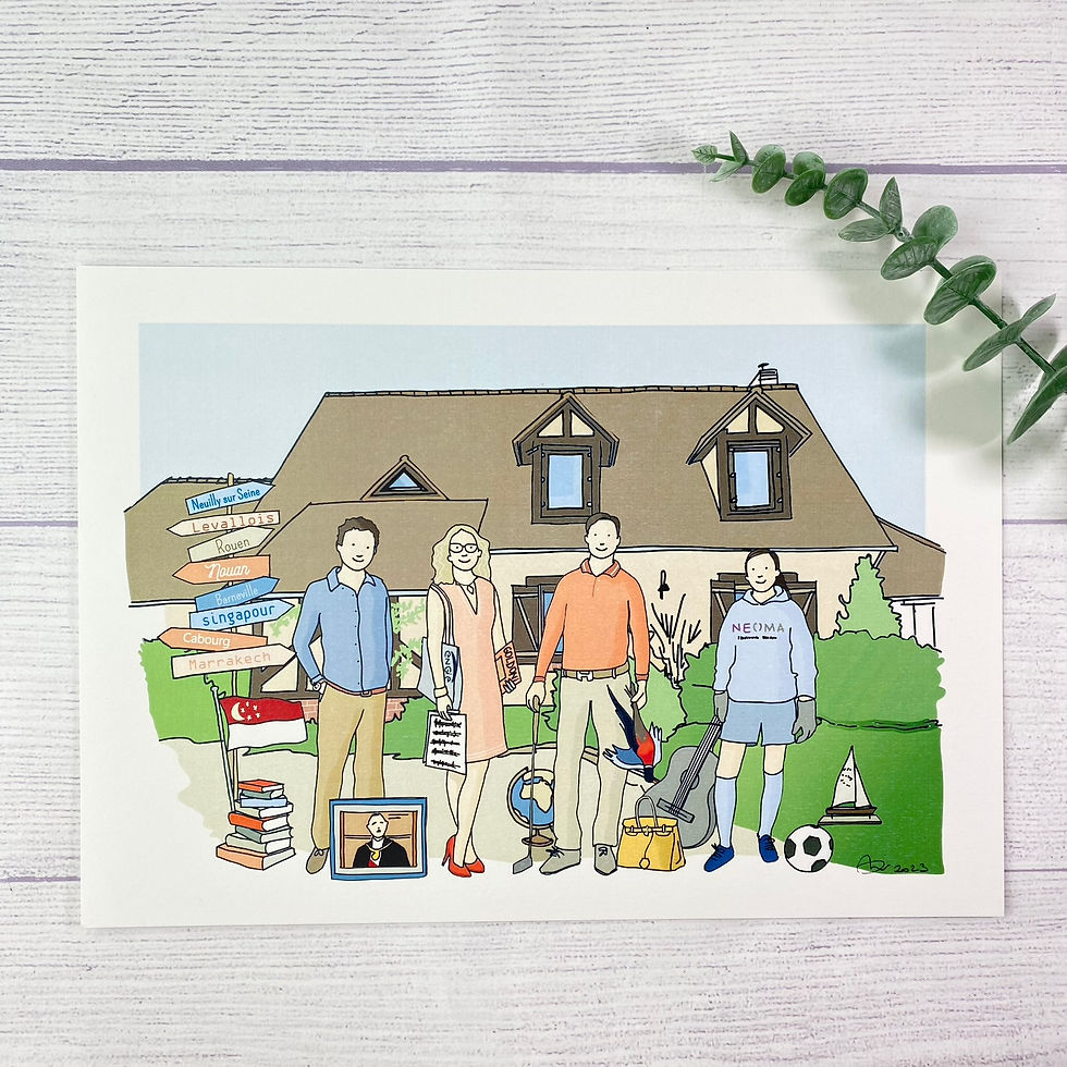 illustrations de portraits de famille personnalisés avec arrière-plan