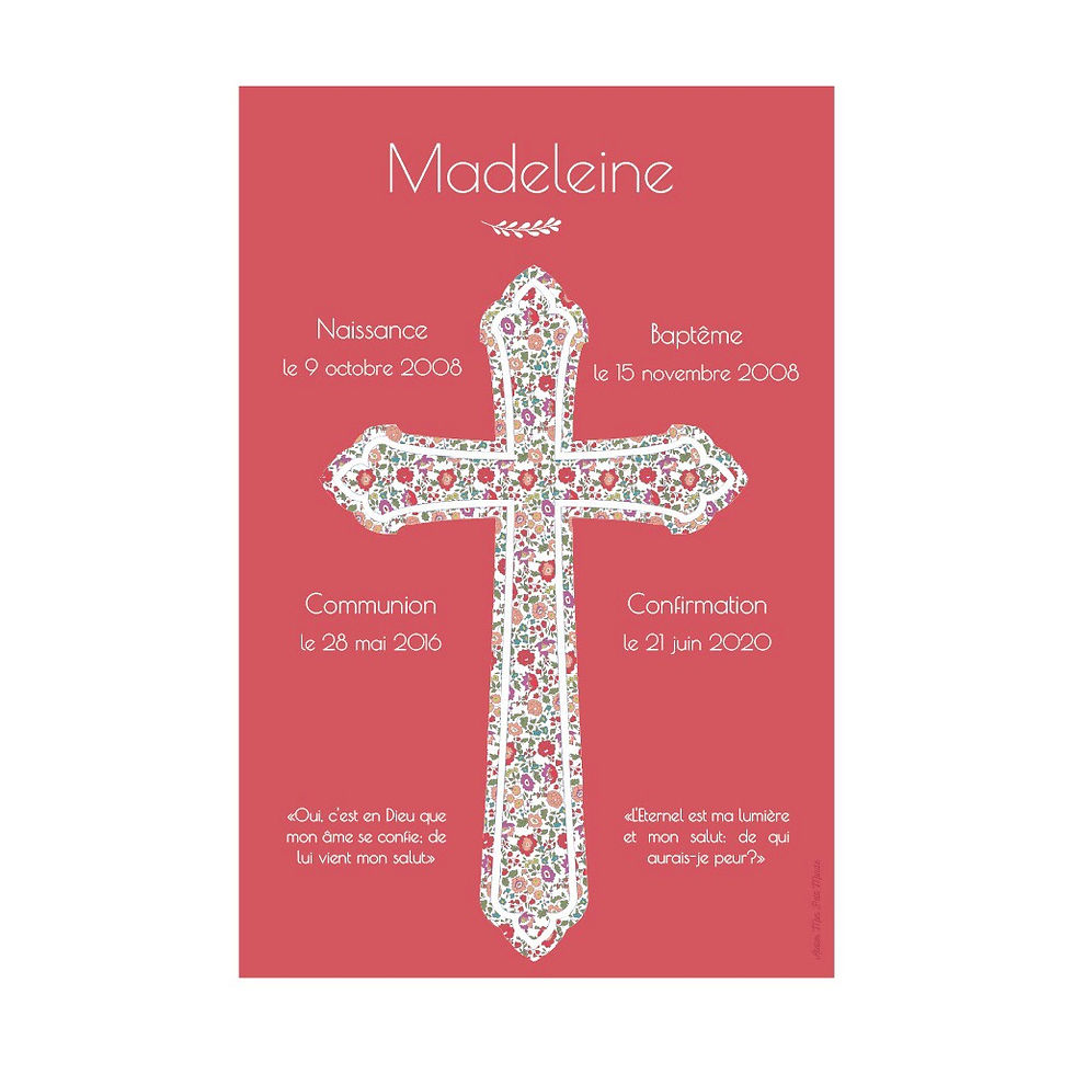 Miniature : Toile vie de foi Croix Liberty - dates des sacrements