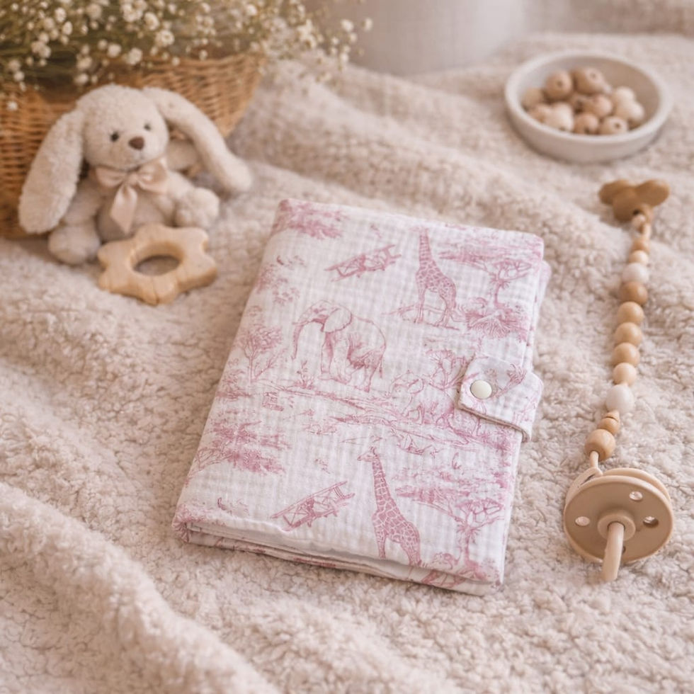 Miniature : Protège carnet de santé bébé personnalisé – Gaze de coton avec prénom