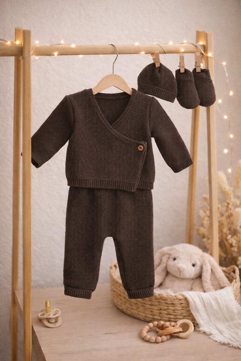 Miniature : Ensemble naissance en maille personnalisé avec bonnet et chaussons – 0/3 mois