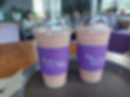 Enjoying icy smoothies at the Purple cafe.
