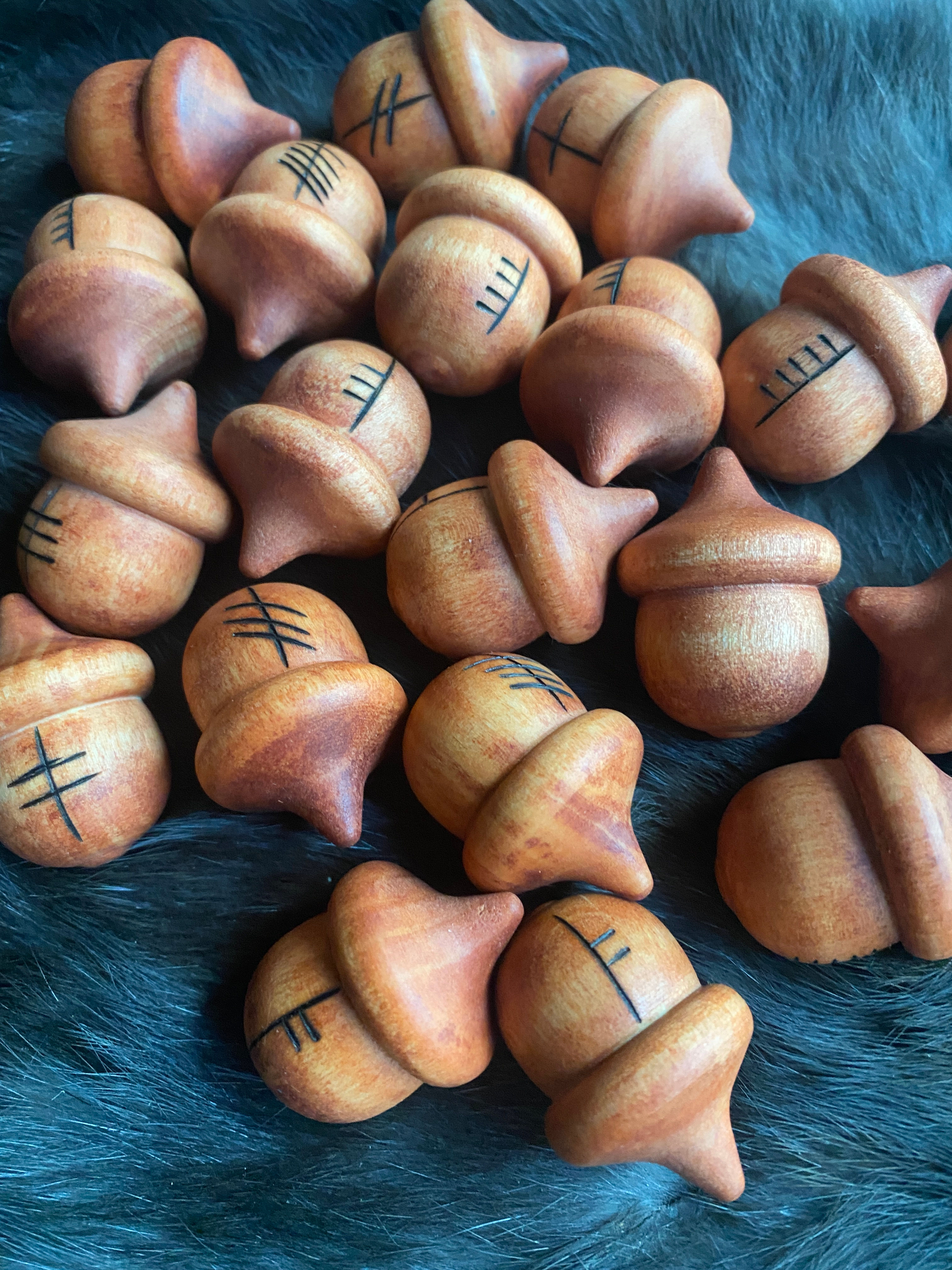 Ogham Set of 20 ~Burned in Wood Acorn