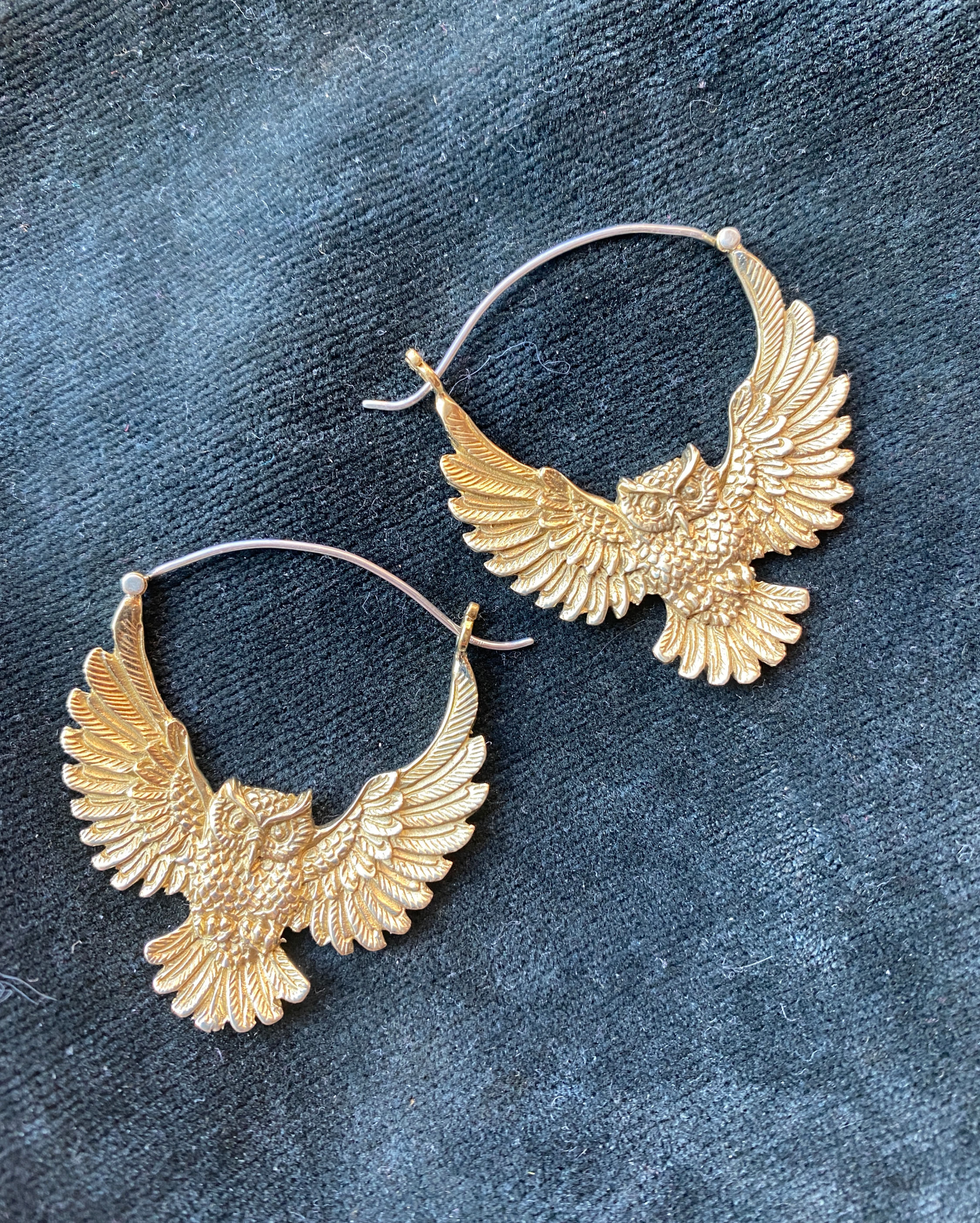 "Athena" Brass Owl Earrings ~w/ Sterling Silver Posts