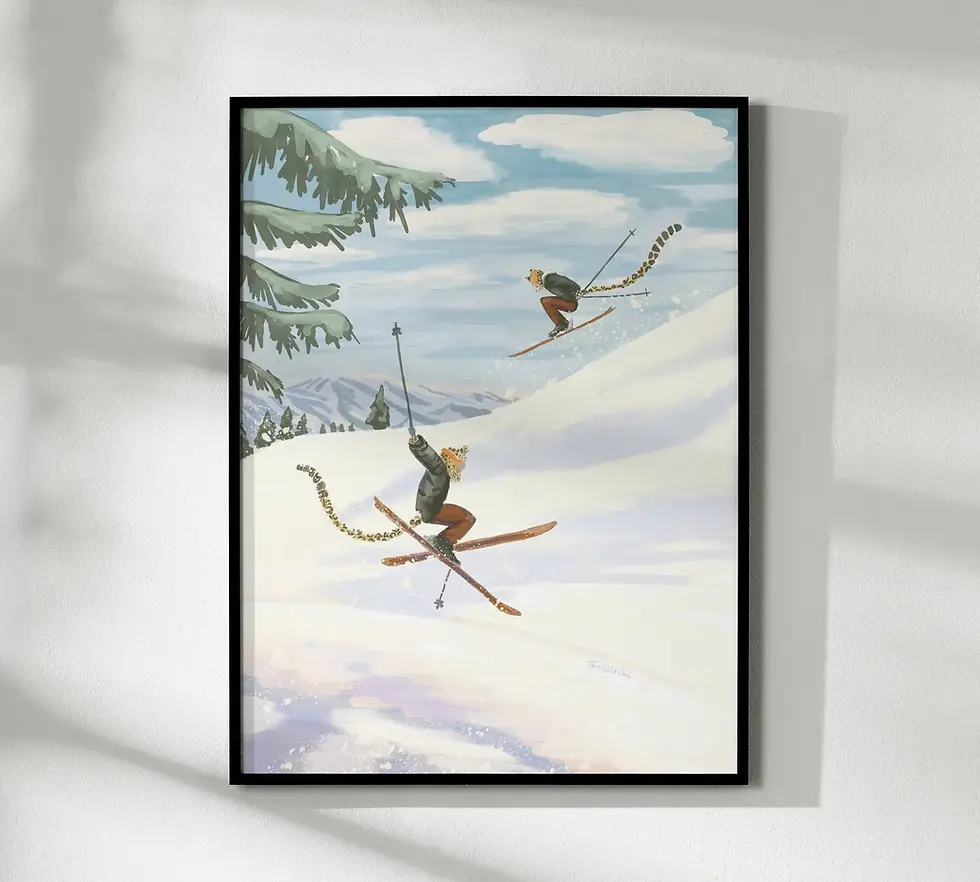 Thumbnail: Retro Skiing  Leopard Art Print illustrated by This Wild Soul